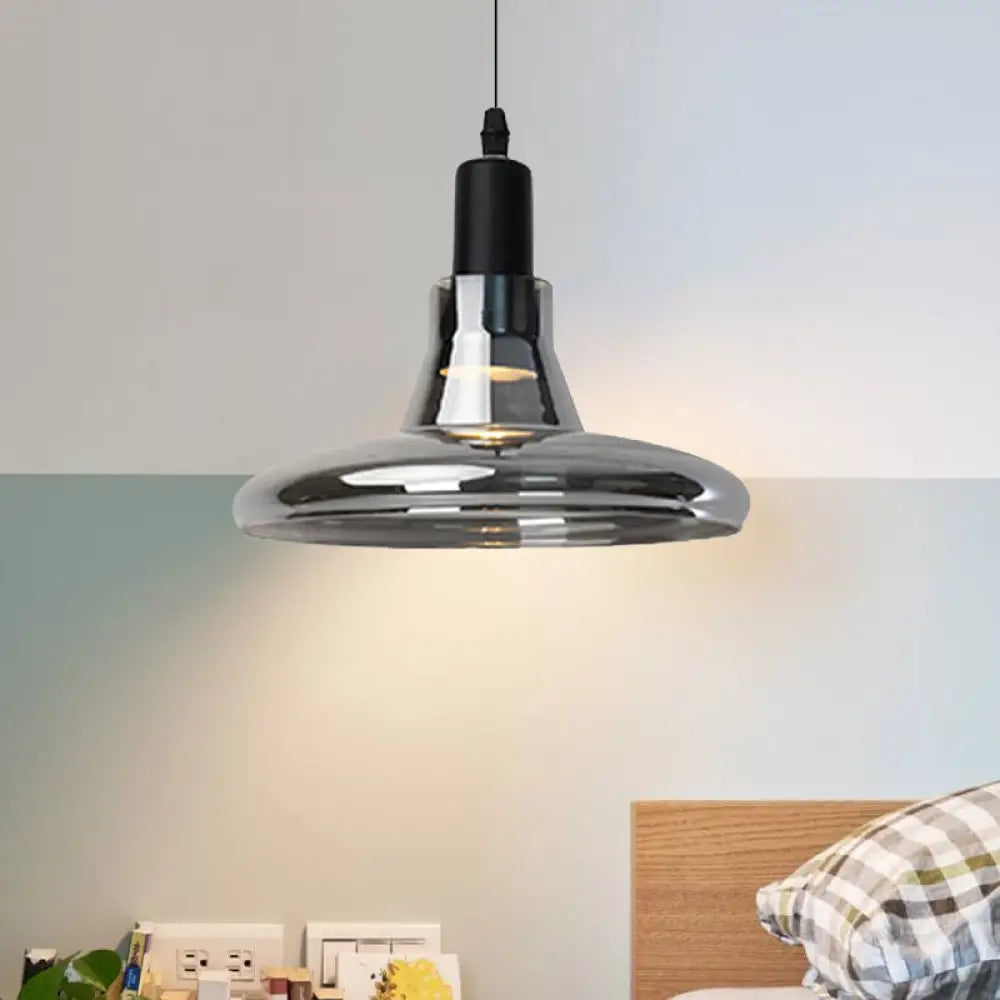 Modern Glass Pendant Lamp - White/Black Bowl Cone Or Saucer Design Led Ceiling Light In White/Warm