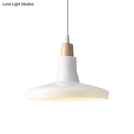 Modern Glass Pendant Lamp - White/Black Bowl Cone Or Saucer Design Led Ceiling Light In White/Warm