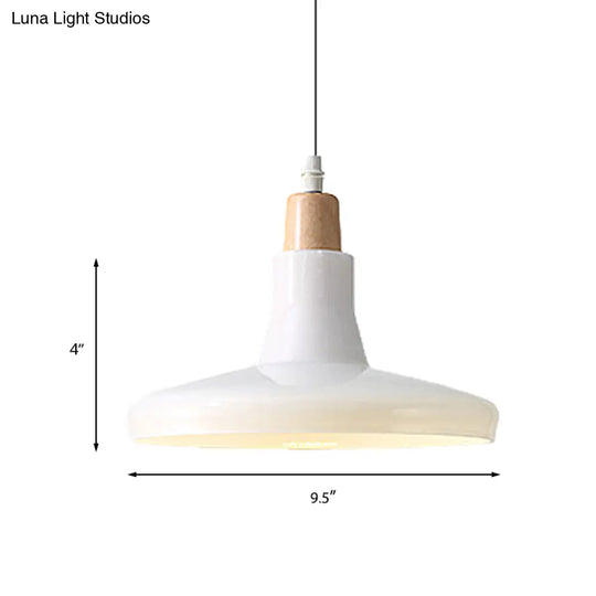 Modern Glass Pendant Lamp - White/Black Bowl Cone Or Saucer Design Led Ceiling Light In White/Warm