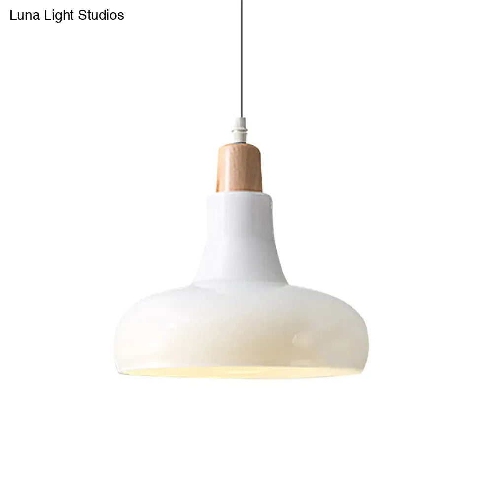 Modern Glass Pendant Lamp - White/Black Bowl Cone Or Saucer Design Led Ceiling Light In White/Warm