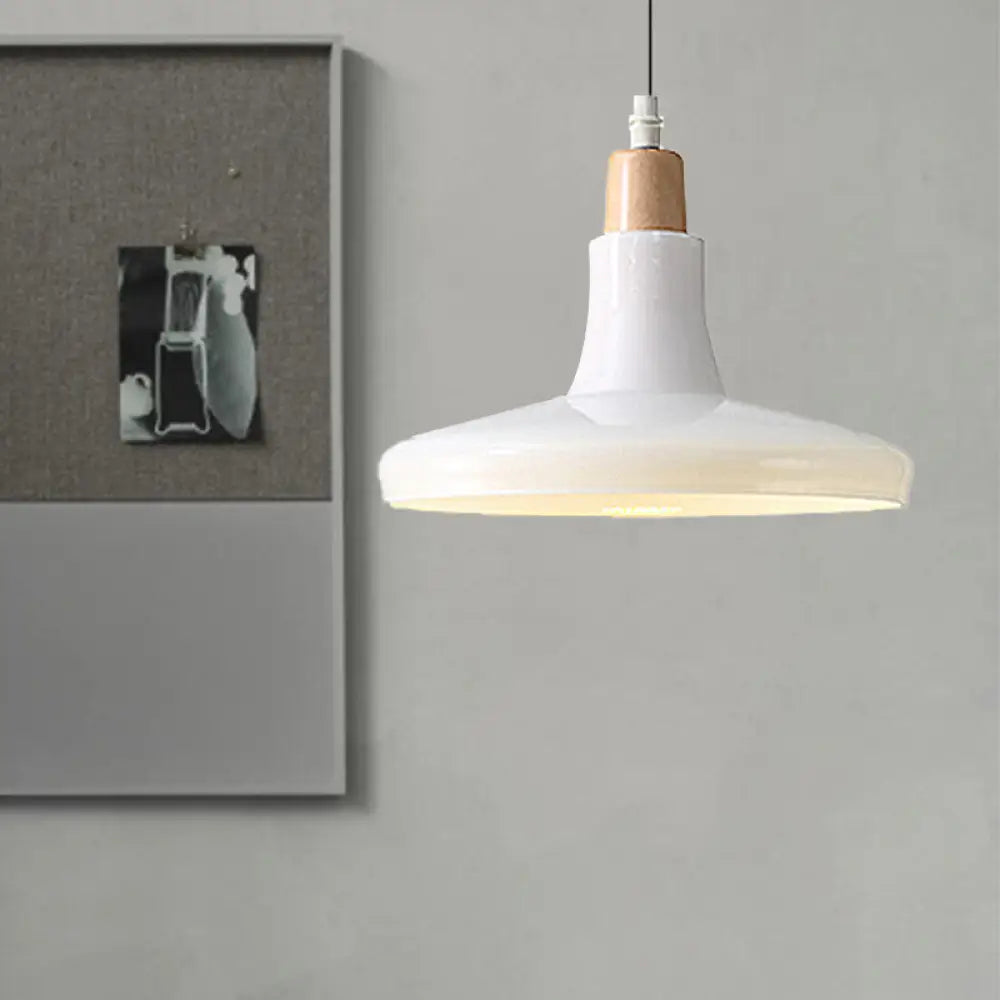 Modern Glass Pendant Lamp - White/Black Bowl Cone Or Saucer Design Led Ceiling Light In White/Warm