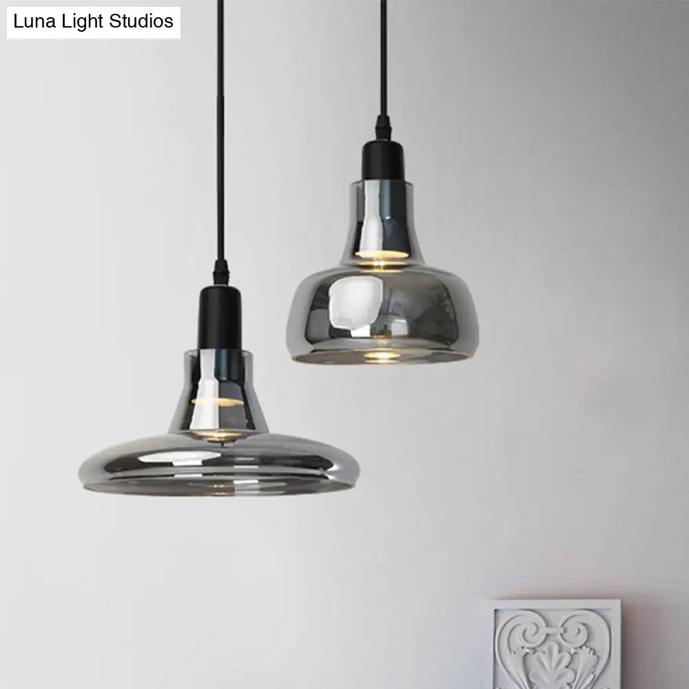 Modern Glass Pendant Lamp With Led Light In White Or Warm Tone - Bowl Cone Saucer Shape