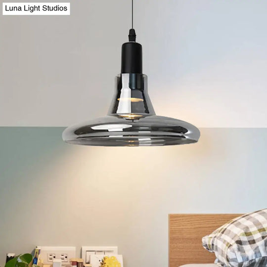 Modern Glass Pendant Lamp With Led Light In White Or Warm Tone - Bowl Cone Saucer Shape Black /