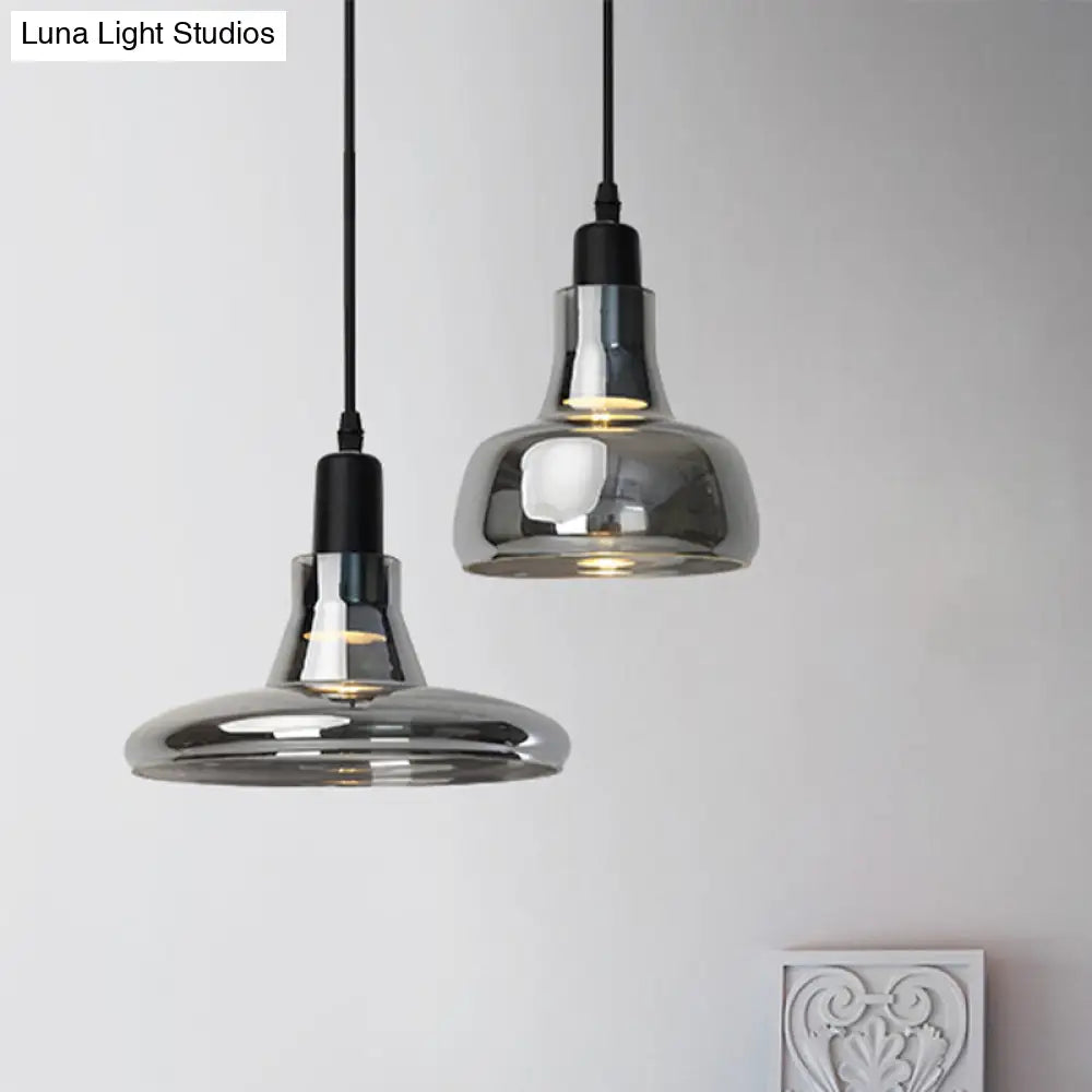 Modern Glass Pendant Lamp - White/Black Bowl Cone Or Saucer Design Led Ceiling Light In White/Warm