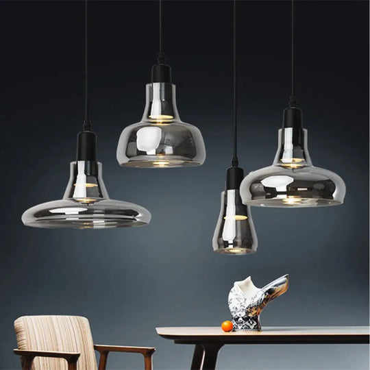 Modern Glass Pendant Lamp - White/Black Bowl Cone Or Saucer Design Led Ceiling Light In White/Warm