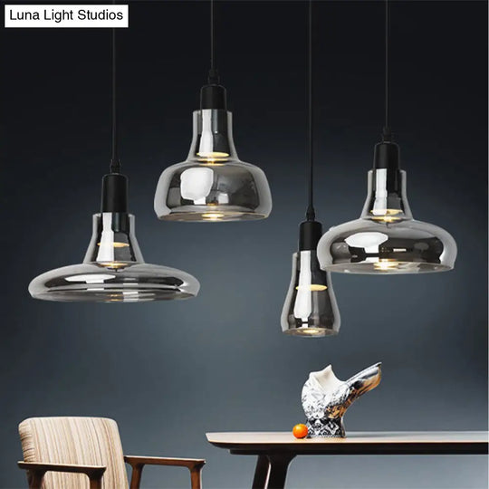 Modern Glass Pendant Lamp With Led Light In White Or Warm Tone - Bowl Cone Saucer Shape Black /