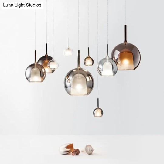 Modern Simplicity: Electroplated Glass Hanging Light In Ball Shape - 1-Light Pendant Lamp For Dining