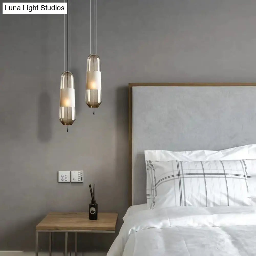 Modern Glass Pendant Light For Bedroom - Cylindrical Design Hanging Fixture