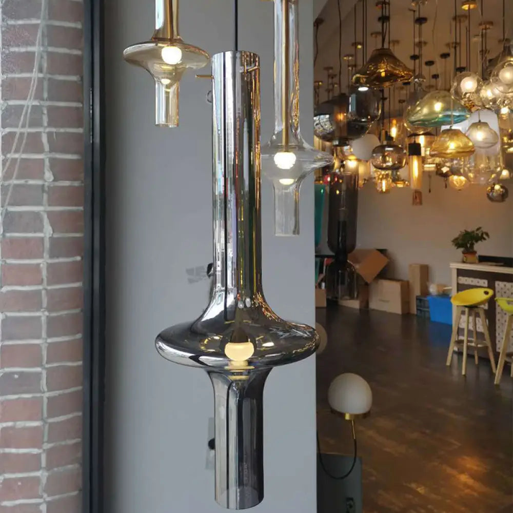 Modern Glass Pendant Light For Dining Room - 1-Light Hanging Lamp Smoke Gray
