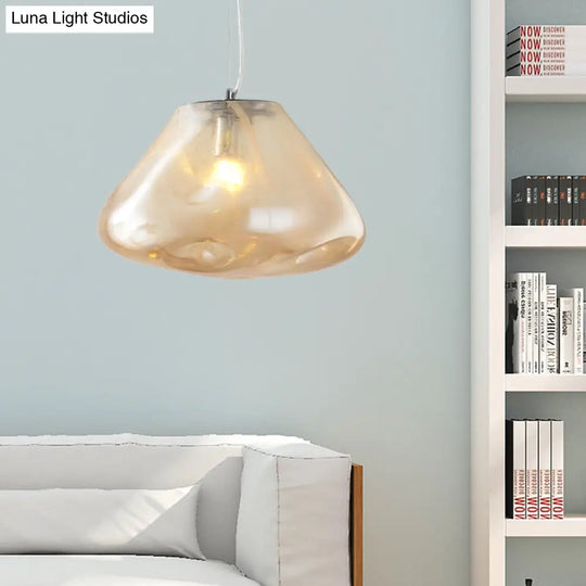 Modern Irregular Glass Pendant Light Silver/Red/Blue 1-Light 8/12 Wide Ideal For Living Room Ceiling