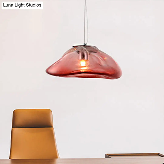 Modern Glass Pendant Light - Irregular Melt Design Silver/Red/Blue Living Room Ceiling 8’/12’ Wide