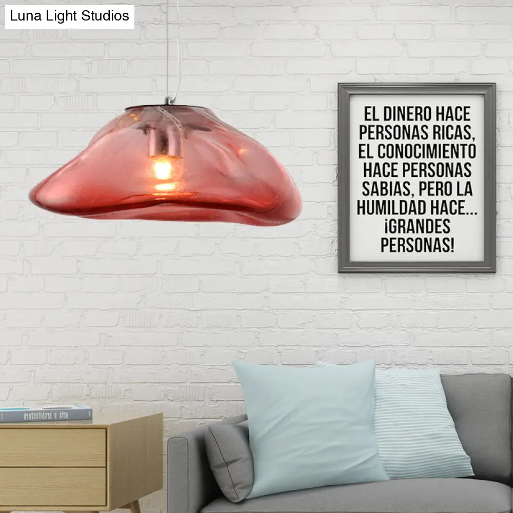 Modern Irregular Glass Pendant Light Silver/Red/Blue 1-Light 8/12 Wide Ideal For Living Room Ceiling