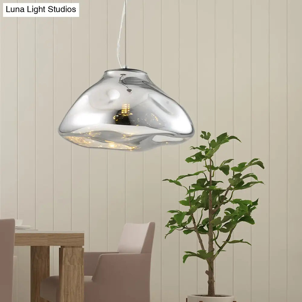 Modern Irregular Glass Pendant Light Silver/Red/Blue 1-Light 8/12 Wide Ideal For Living Room Ceiling