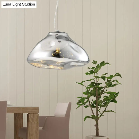 Modern Irregular Glass Pendant Light Silver/Red/Blue 1-Light 8/12 Wide Ideal For Living Room Ceiling