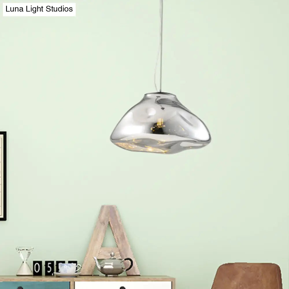 Modern Glass Pendant Light - Irregular Melt Design Silver/Red/Blue Living Room Ceiling 8’/12’ Wide