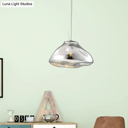 Modern Glass Pendant Light - Irregular Melt Design Silver/Red/Blue Living Room Ceiling 8’/12’ Wide