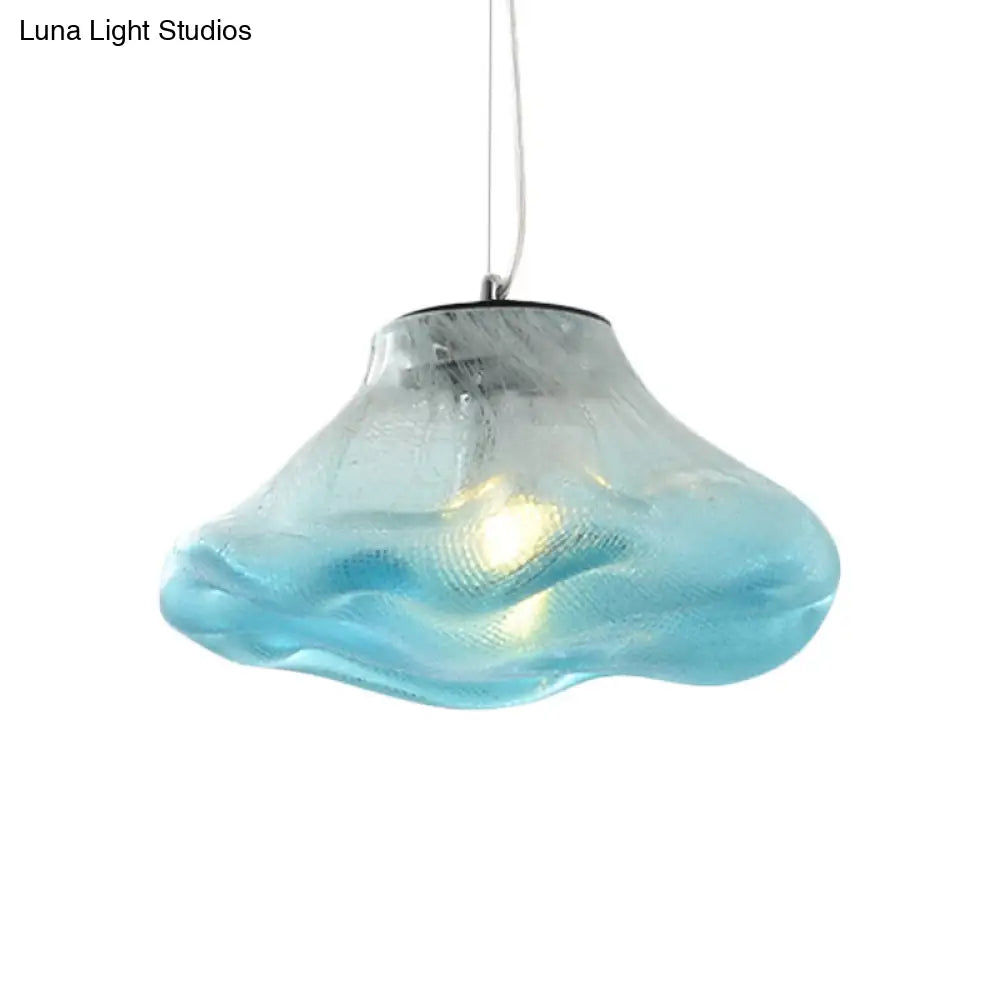 Modern Irregular Glass Pendant Light Silver/Red/Blue 1-Light 8/12 Wide Ideal For Living Room Ceiling