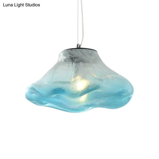 Modern Irregular Glass Pendant Light Silver/Red/Blue 1-Light 8/12 Wide Ideal For Living Room Ceiling