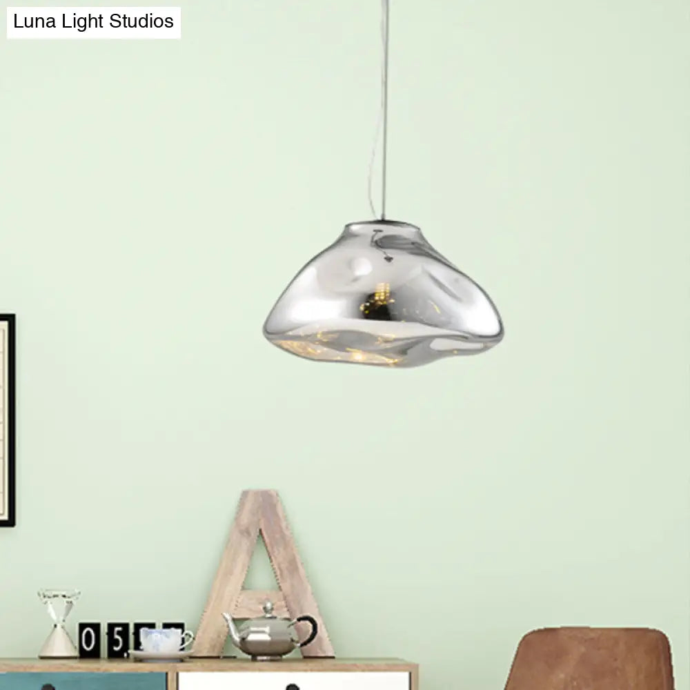 Modern Irregular Glass Pendant Light Silver/Red/Blue 1-Light 8/12 Wide Ideal For Living Room Ceiling