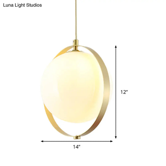 Modern Glass Pendant Light With Brass Ring - Globe White Hanging Kit