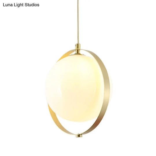 Modern Glass Pendant Light With Brass Ring - Globe White Hanging Kit