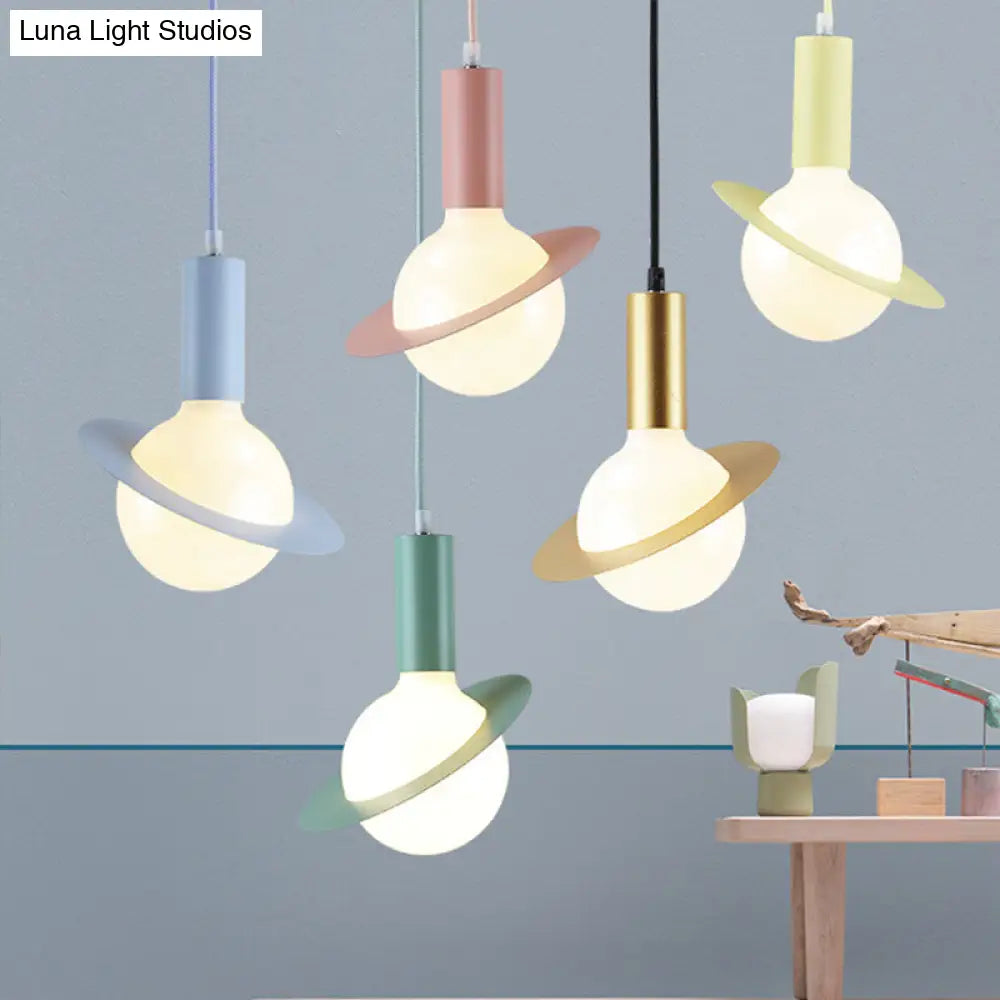 1 Light Glass Shade Pendant Set - Post-Modern Pink/Blue/Green Dining Room Hanging Lamp