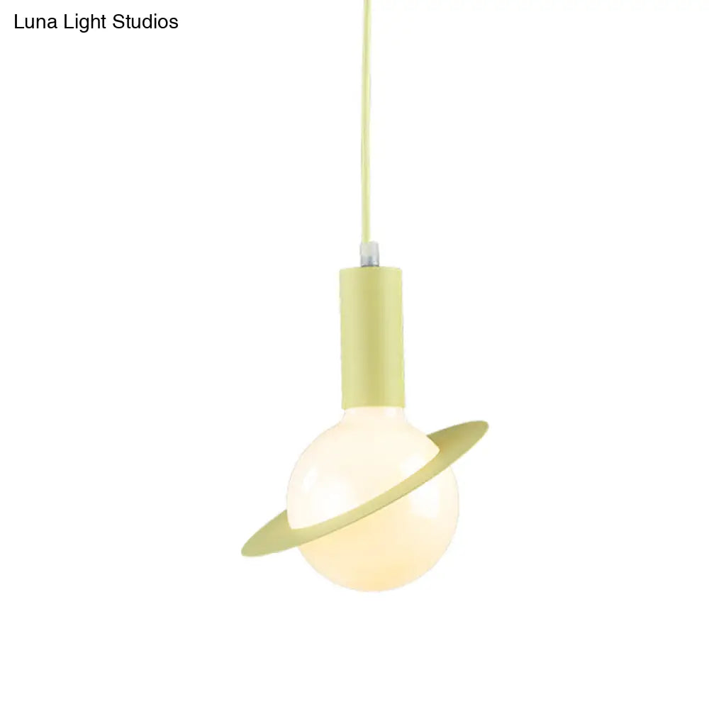 1 Light Glass Shade Pendant Set - Post-Modern Pink/Blue/Green Dining Room Hanging Lamp Yellow