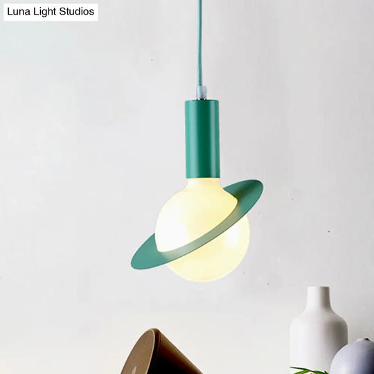 1 Light Glass Shade Pendant Set - Post-Modern Pink/Blue/Green Dining Room Hanging Lamp Green
