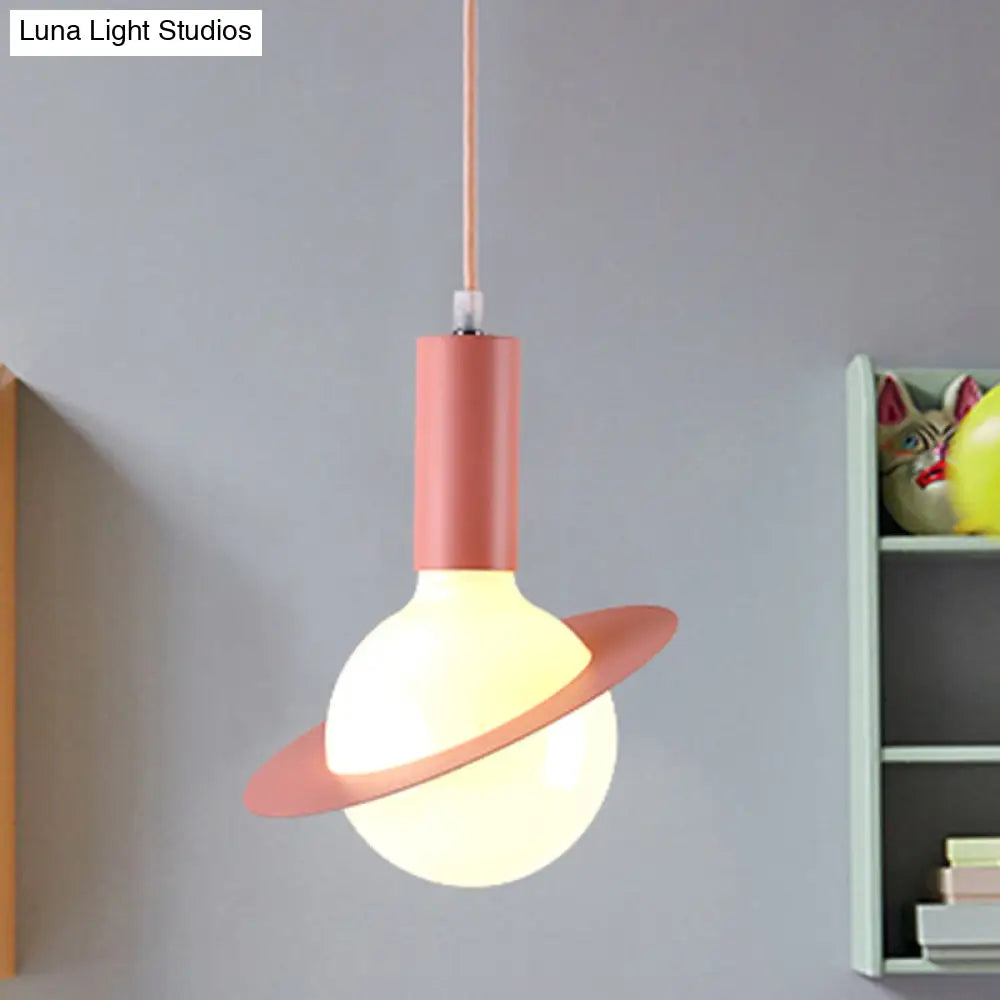 1 Light Glass Shade Pendant Set - Post-Modern Pink/Blue/Green Dining Room Hanging Lamp Pink