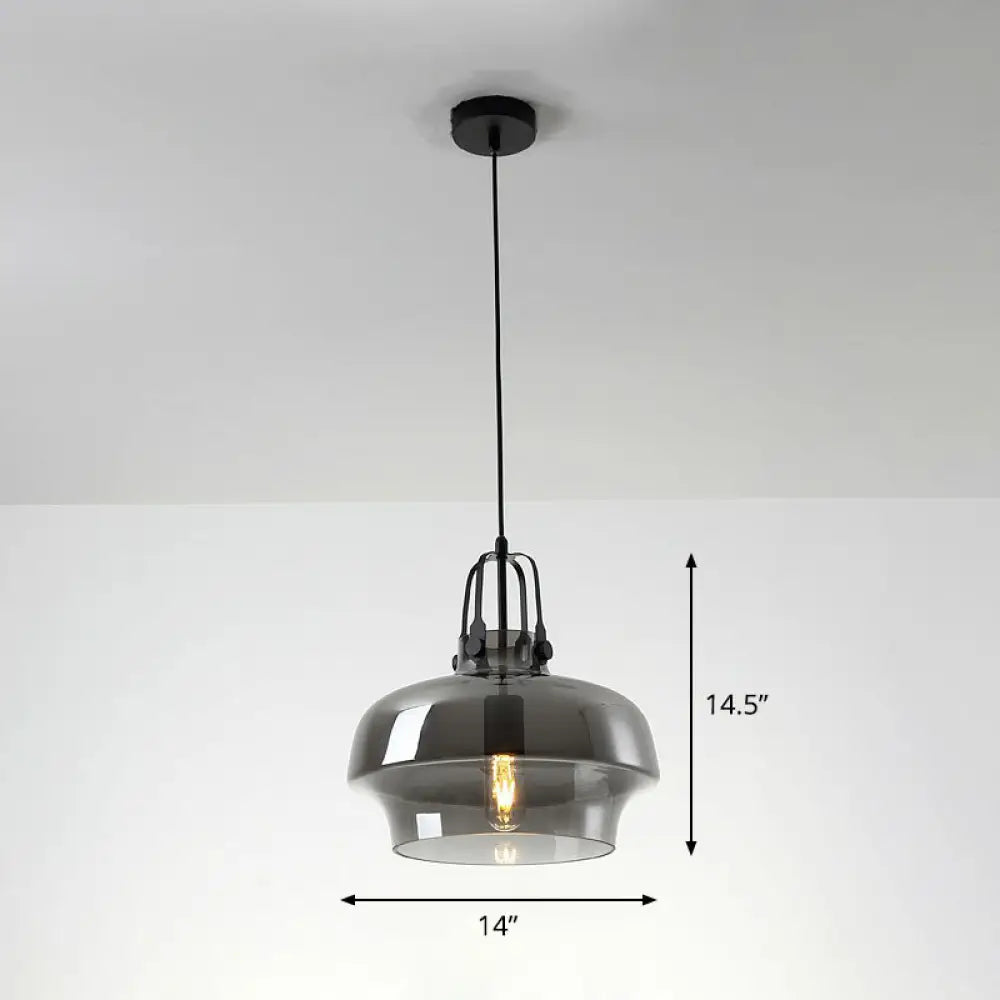 Modern Glass Pot-Shaped Pendant Light For Dining Room Ceiling Smoke Gray