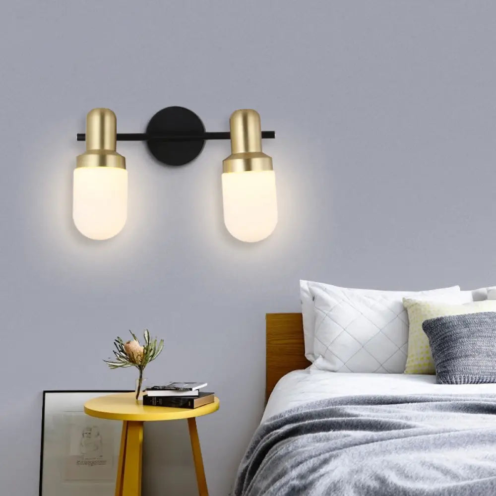 Modern Glass Sconce Light - Wall Mount 1/2/3 Lights With Black Arm And Backplate 2 /