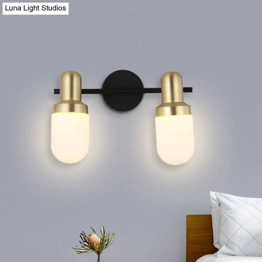 Modern Glass Sconce Light - Wall Mount 1/2/3 Lights With Black Arm And Backplate