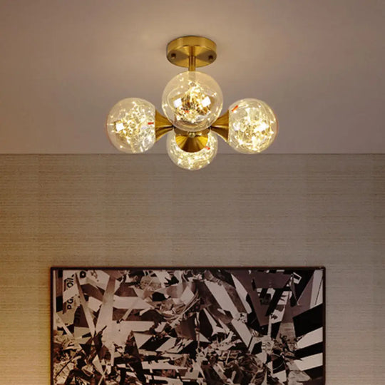Modern Glass Semi Flush Mount Ceiling Light With Spherical Led Bulbs - 4 - Light Bedroom Fixture