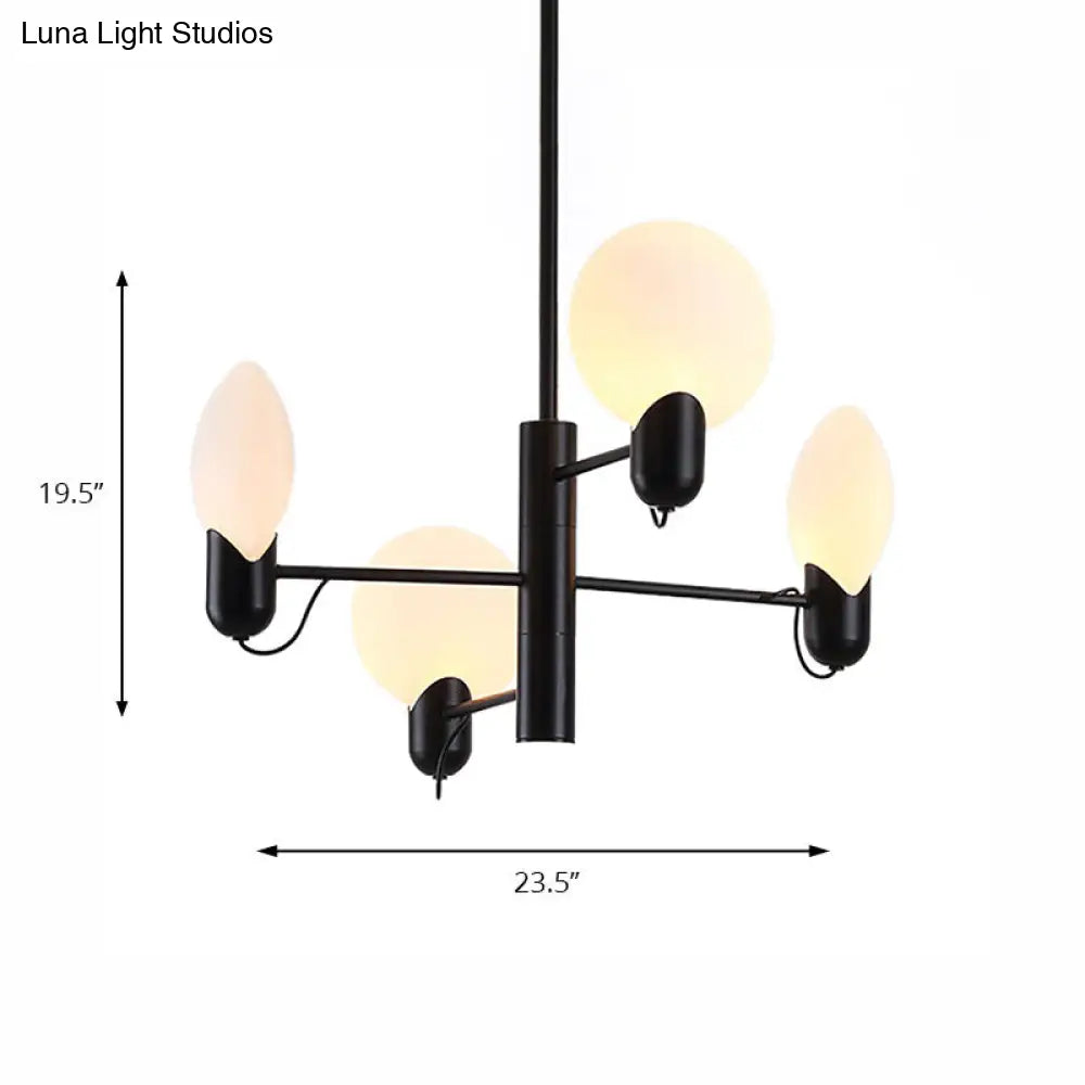 Adjustable 4-Light Round Chandelier: Post-Modern Glass Shade Hanging Light In Black/Gold