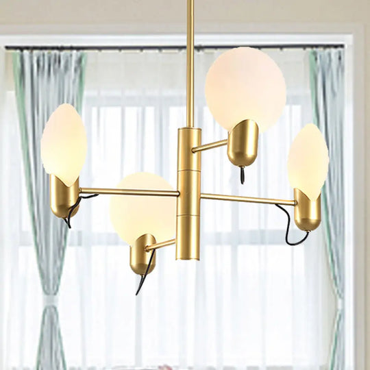 Modern Glass Shade Chandelier - Adjustable 4-Light Hanging Light Fixture In Black/Gold Gold