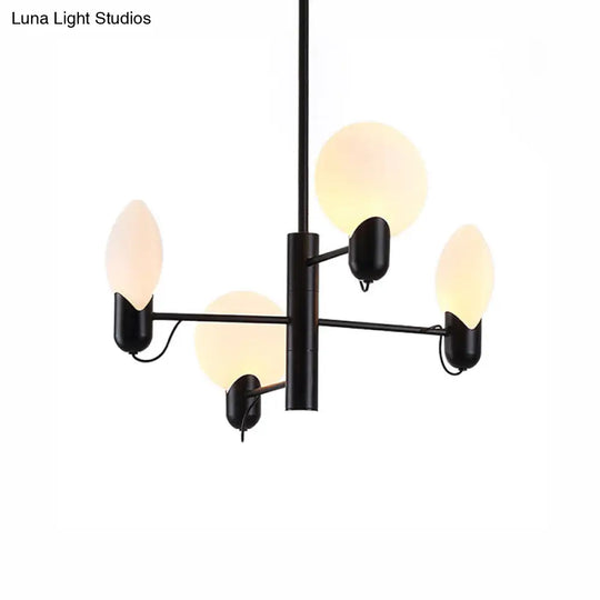 Adjustable 4-Light Round Chandelier: Post-Modern Glass Shade Hanging Light In Black/Gold