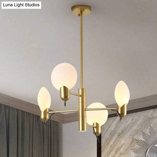 Adjustable 4-Light Round Chandelier: Post-Modern Glass Shade Hanging Light In Black/Gold