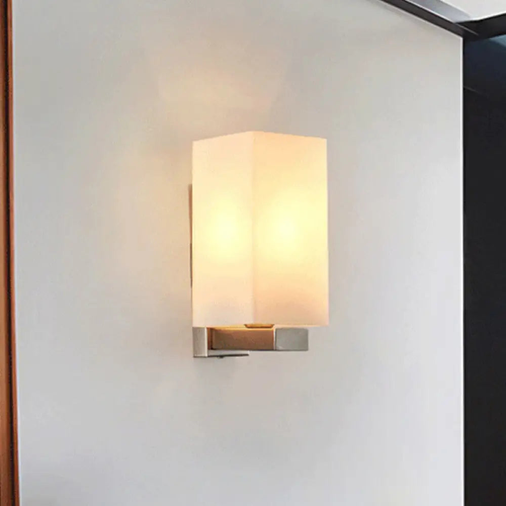 Modern Glass Shade Wall Sconce Light Chrome Finish White