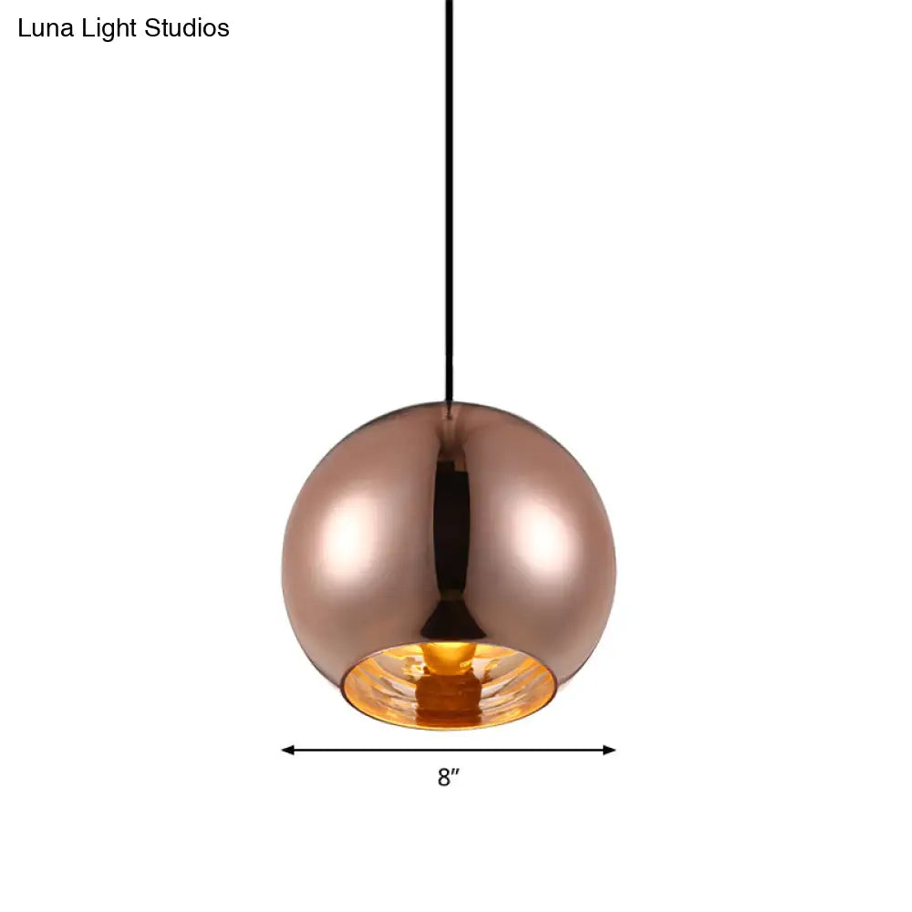 Modern Glass Sphere Pendant Lamp - 1 Light Silver/Copper Finish 6’/8’/10’ Diameter