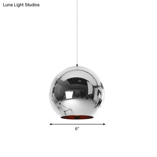 Modern Glass Sphere Hanging Light Fixture - 6/8/10 Wide 1 Silver/Copper Pendant Lamp