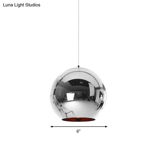 Modern Glass Sphere Pendant Lamp - 1 Light Silver/Copper Finish 6’/8’/10’ Diameter