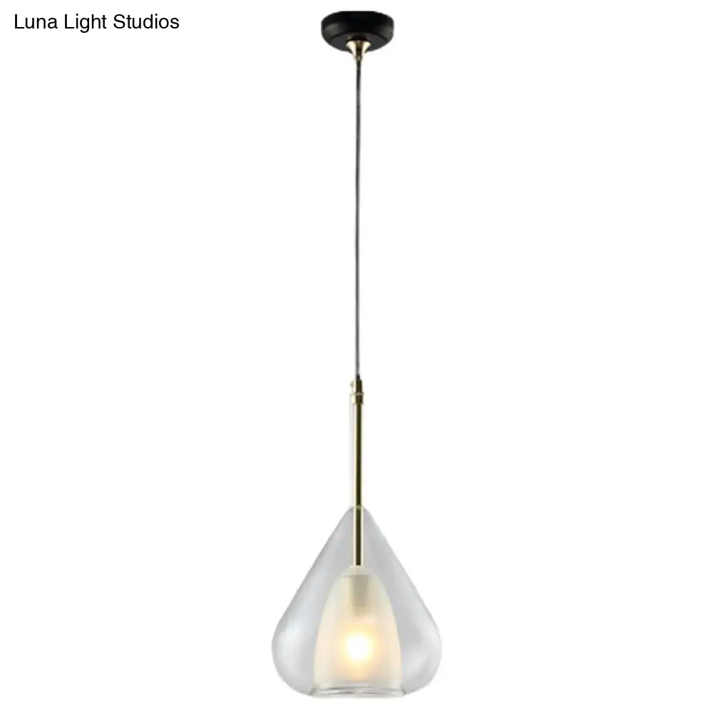 Modern Teardrop Pendant Lamp: Double Glass Living Room Lighting Clear