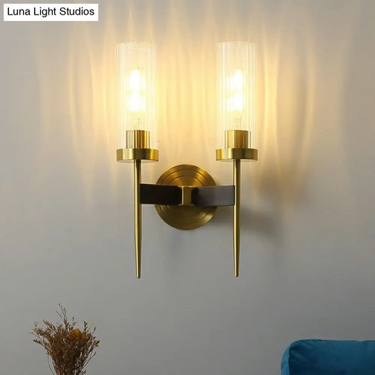 Modern Glass Tube Wall Sconce With Prismatic Design & Brass Finish For Living Room