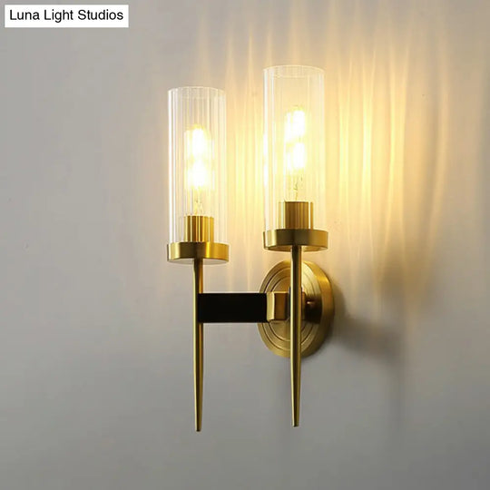 Modern Glass Tube Wall Sconce With Prismatic Design & Brass Finish For Living Room