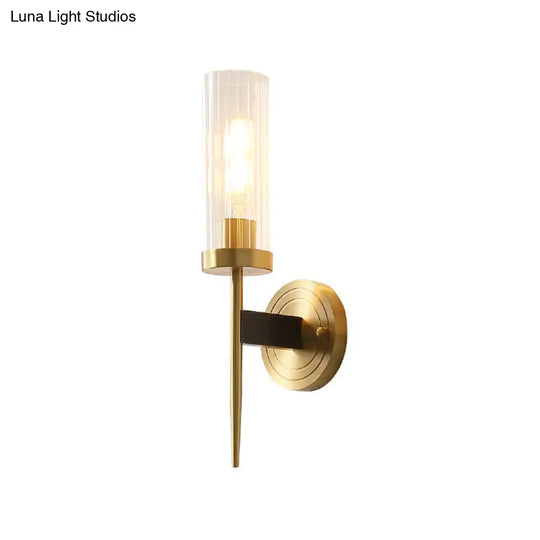 Modern Glass Tube Wall Sconce With Prismatic Design & Brass Finish For Living Room