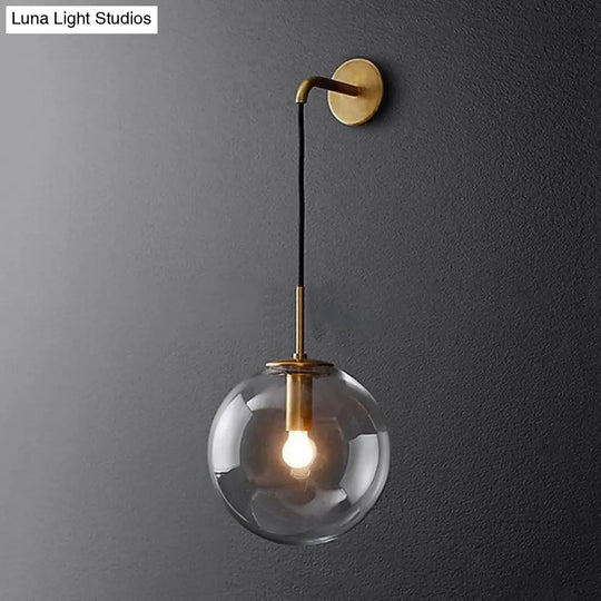 Modern Glass Wall Lamp Chrome/Brass/Black Finish Single Bulb Vanity Sconce For Bedroom 6/8 Width