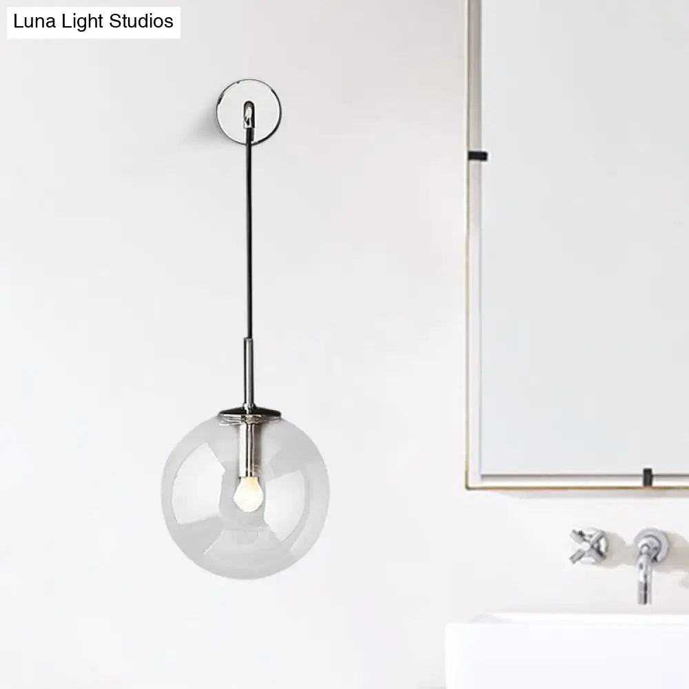 Modern Glass Wall Lamp Chrome/Brass/Black Finish Single Bulb Vanity Sconce For Bedroom 6/8 Width