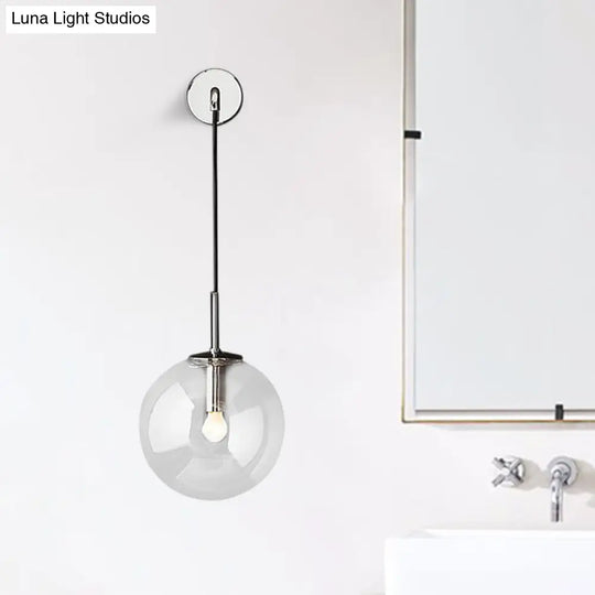 Modern Glass Wall Lamp Chrome/Brass/Black Finish Single Bulb Vanity Sconce For Bedroom 6/8 Width