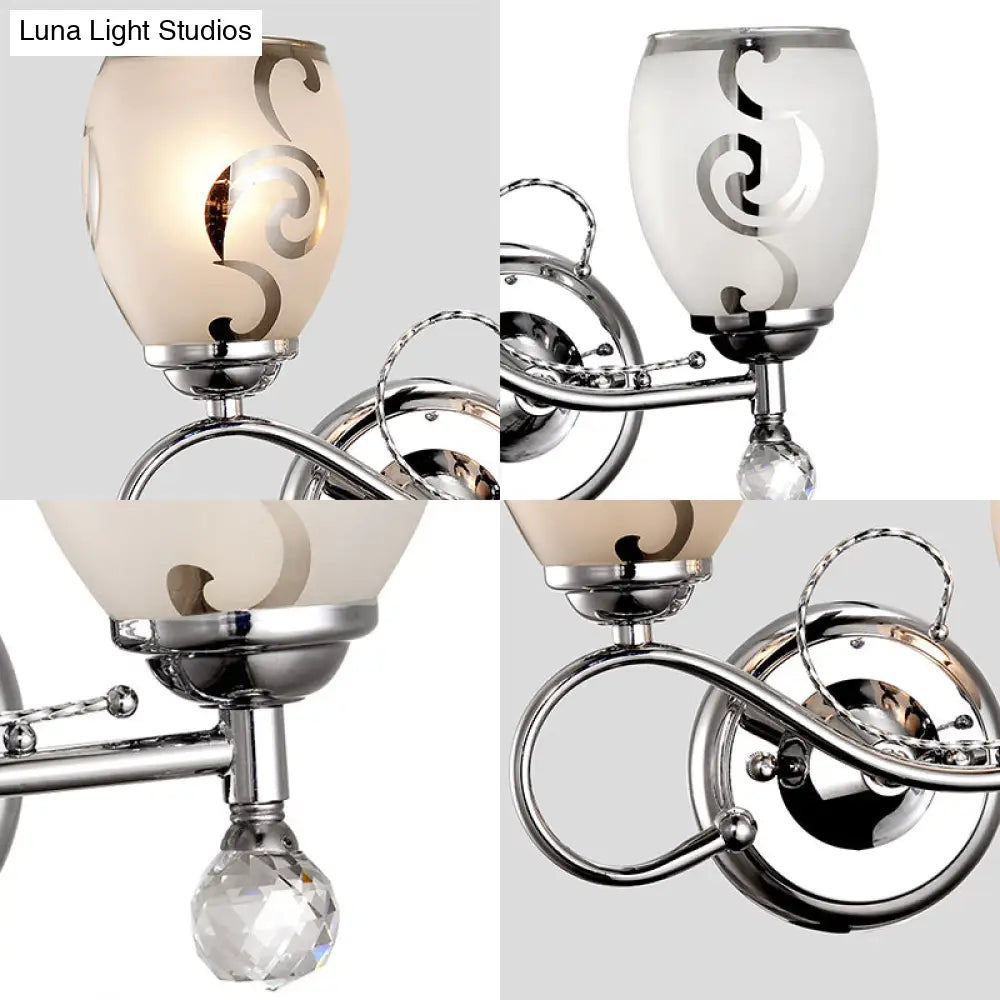 Modern Glass Wall Lighting: 2-Bulb Bowl Sconce With Crystal Ball Chrome Ideal For Living Room