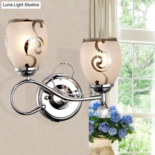 Modern Glass Wall Lighting: 2-Bulb Bowl Sconce With Crystal Ball Chrome Ideal For Living Room